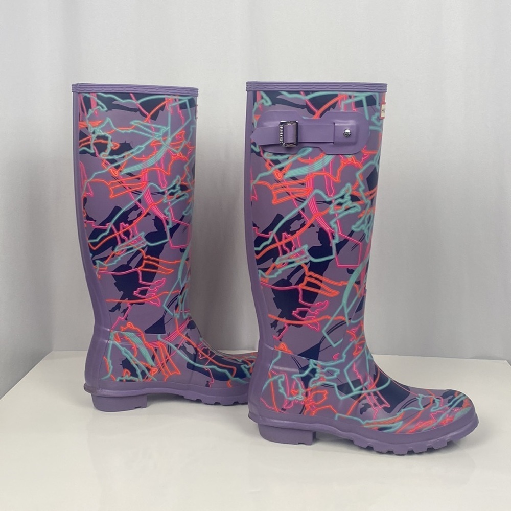 Hunter Women's Purple Neon Pattern Tall Rain Boots...Disney Mary Poppins - Picture 7 of 16
